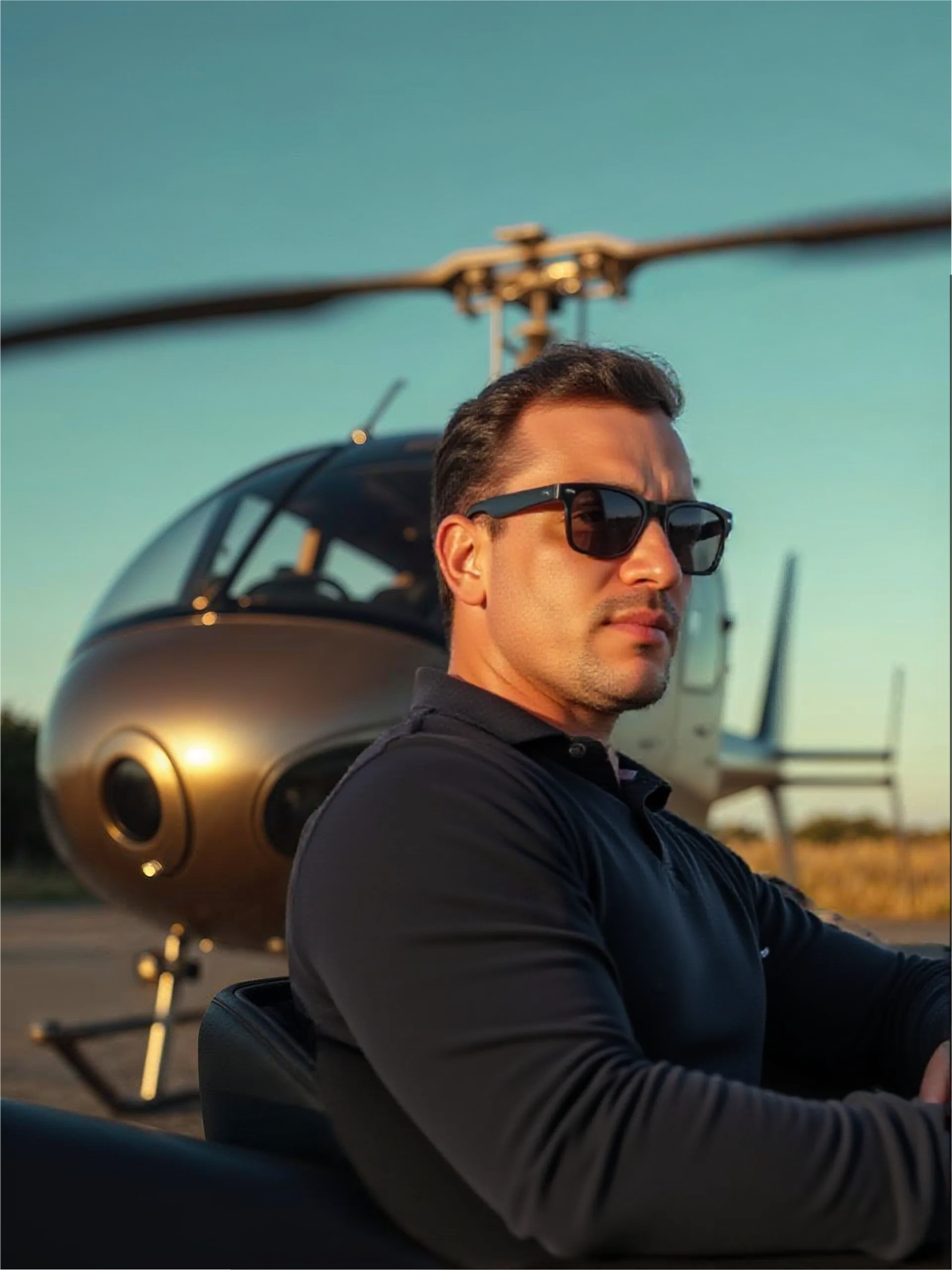 Successful trader with luxury helicopter